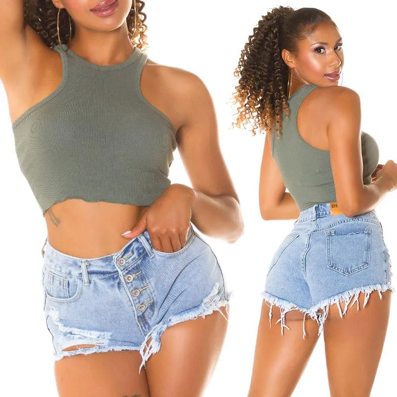 Top crop moda mujer Khaki
