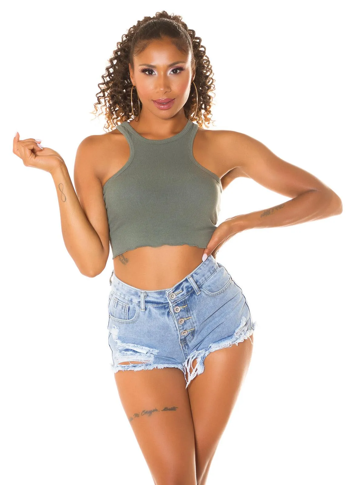 Top crop moda mujer Khaki