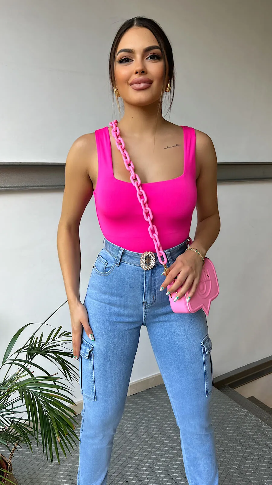 Top Rosa Escote Cuadrado