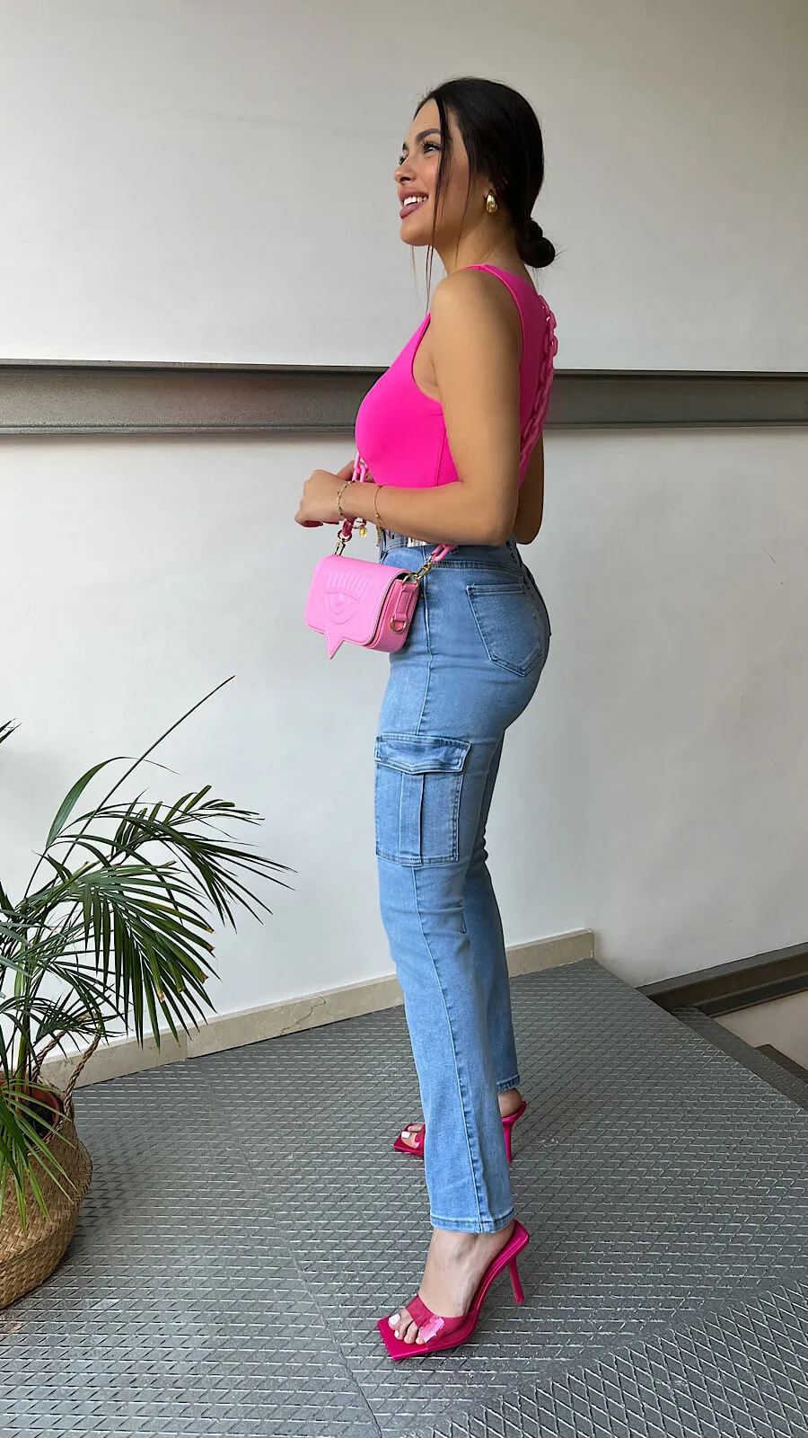 Top Rosa Escote Cuadrado