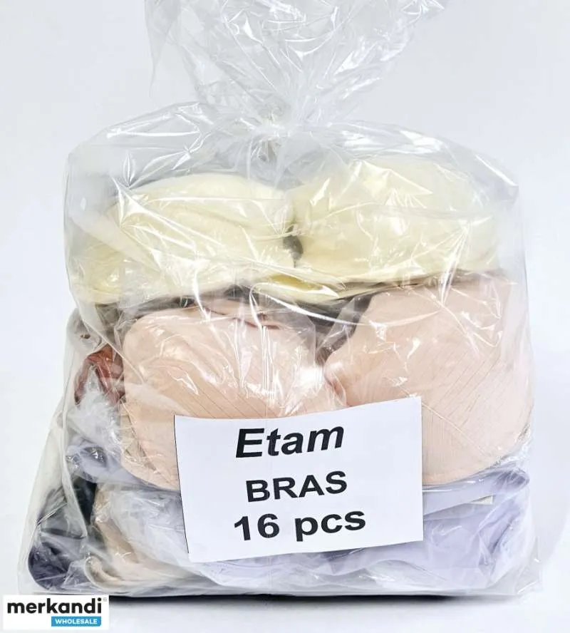 Venta al por mayor de sujetadores Etam de alta calidad: diversos modelos y tamaños en envases de plástico