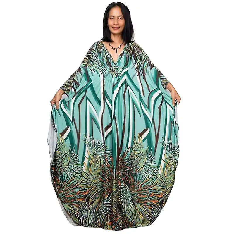 Vestido largo con estampado de mujer Vestido de playa con manga de murciélago Vestido de verano de talla grande Ropa de playa Ka