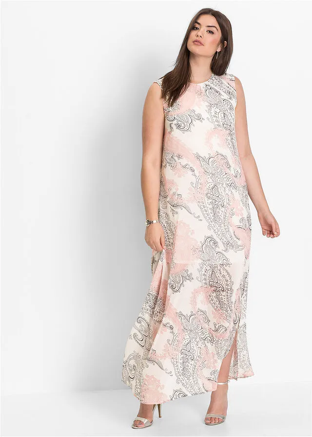 Vestido maxi de gasa para verano Blanco lana con patrón Paisley