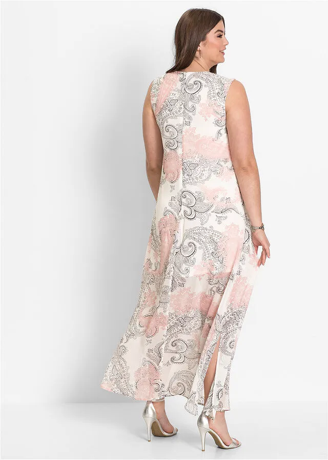 Vestido maxi de gasa para verano Blanco lana con patrón Paisley