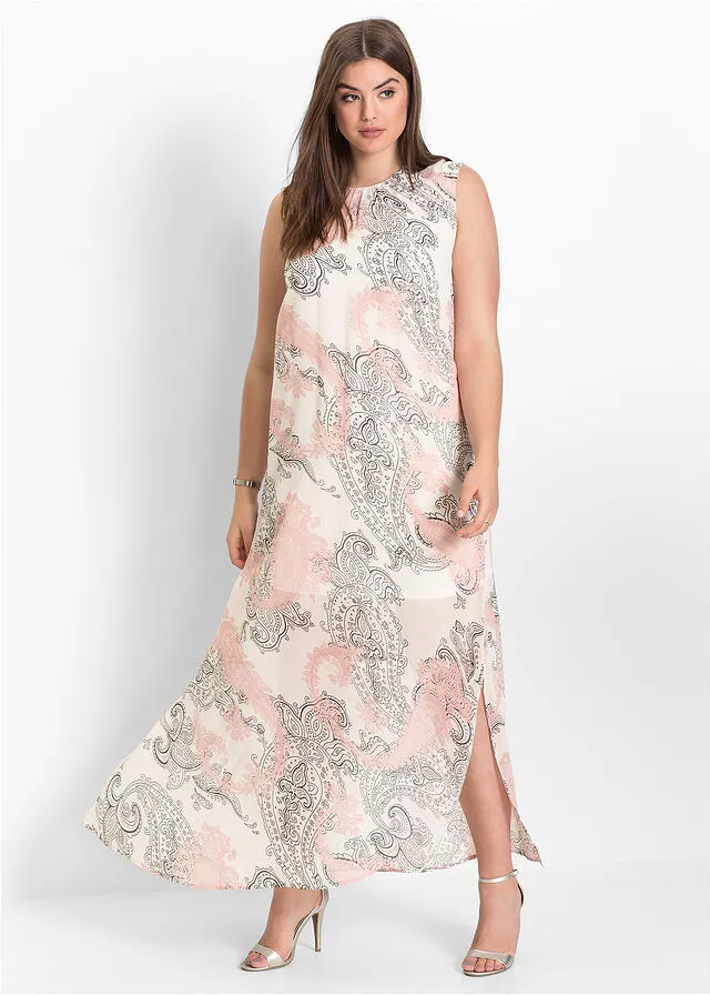 Vestido maxi de gasa para verano Blanco lana con patrón Paisley
