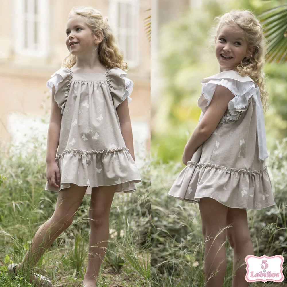 VESTIDO NIÑA TOSTADO MARIPOSAS Coco Acqua