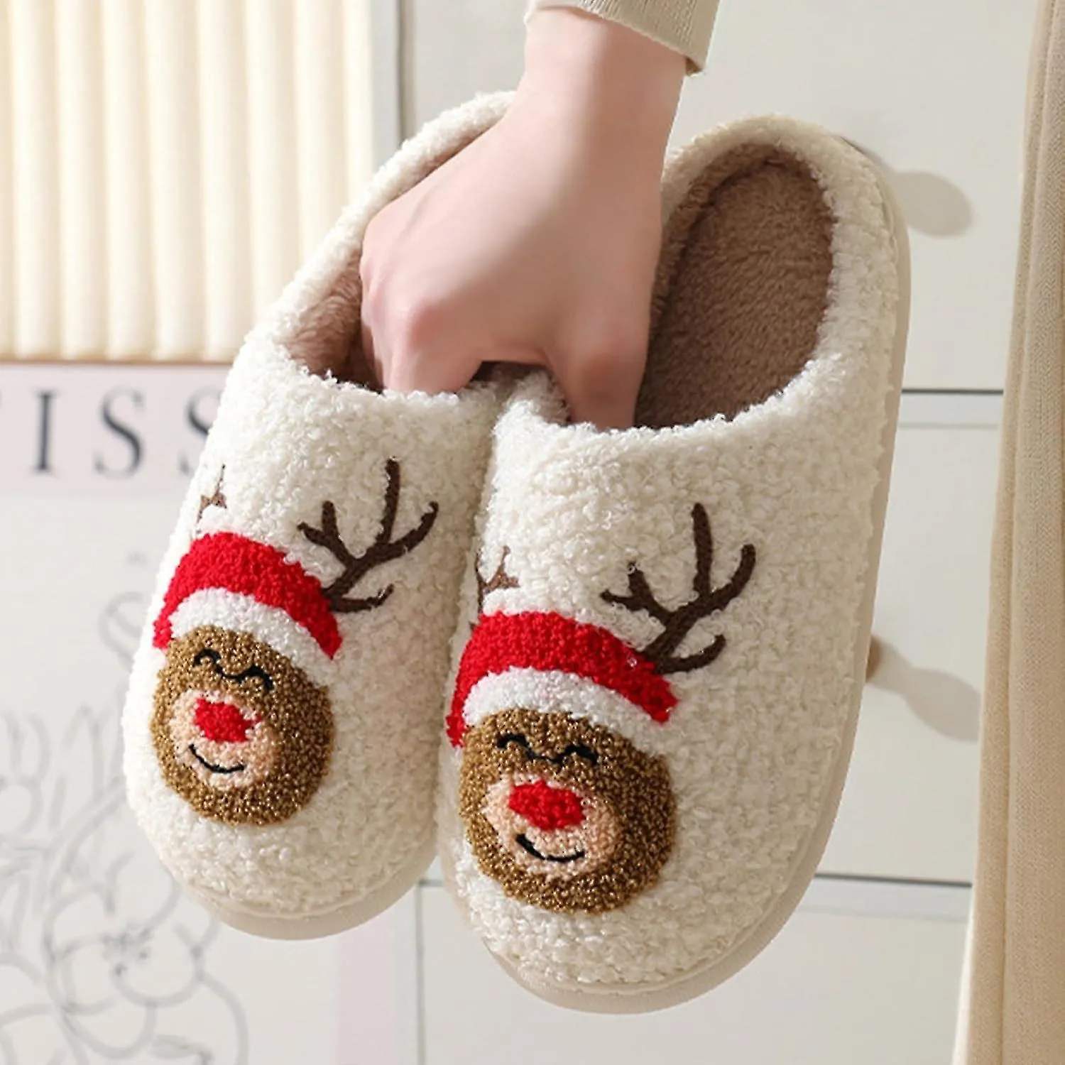 Zapatillas de Navidad Lindas Zapatillas De Casa Para Mujeres, Zapatos De Interior De Invierno Suaves Cálidos Preppy Fuzzy, Zapat