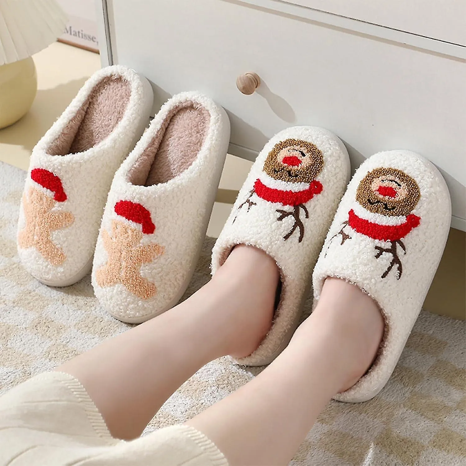 Zapatillas de Navidad Lindas Zapatillas De Casa Para Mujeres, Zapatos De Interior De Invierno Suaves Cálidos Preppy Fuzzy, Zapat