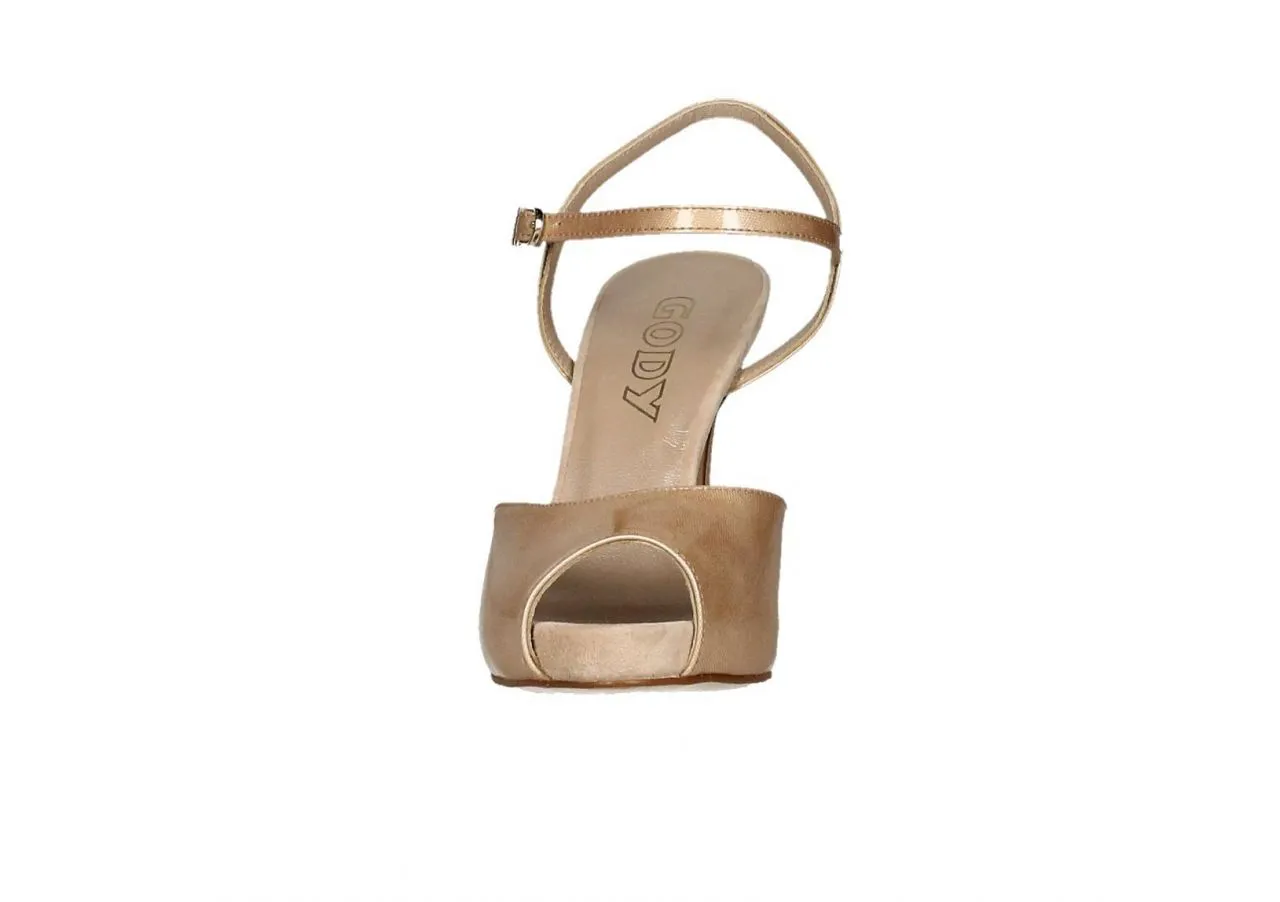 Zapato Abierto Charol Taupe Pulsera