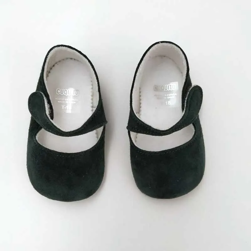 Zapatos bebé niña merceditas de ante color gris oscuro