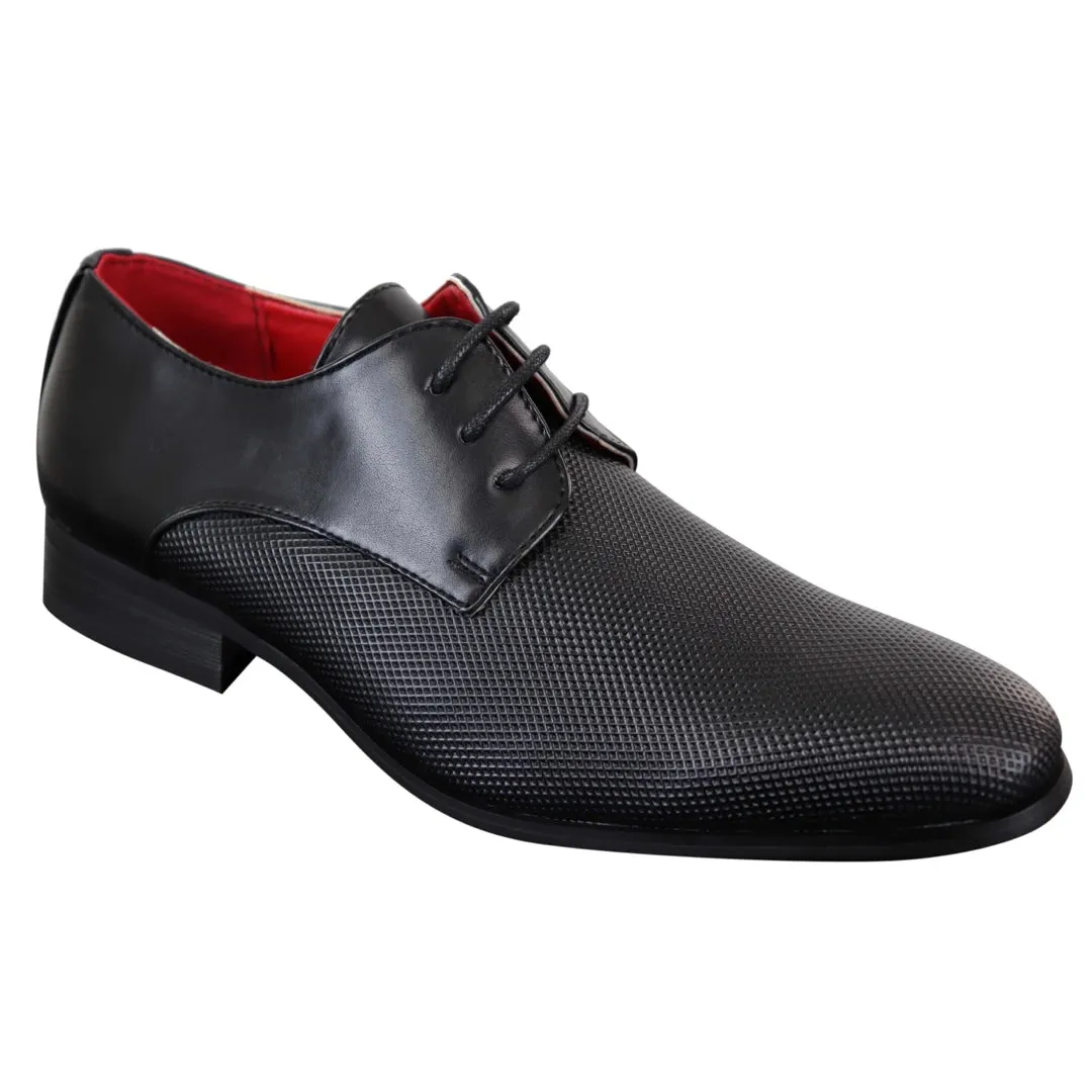 Zapatos casuales y elegantes de cuero con cordones clásicos para hombre en color Negro ideal para Oficina Boda y Fiesta de baile