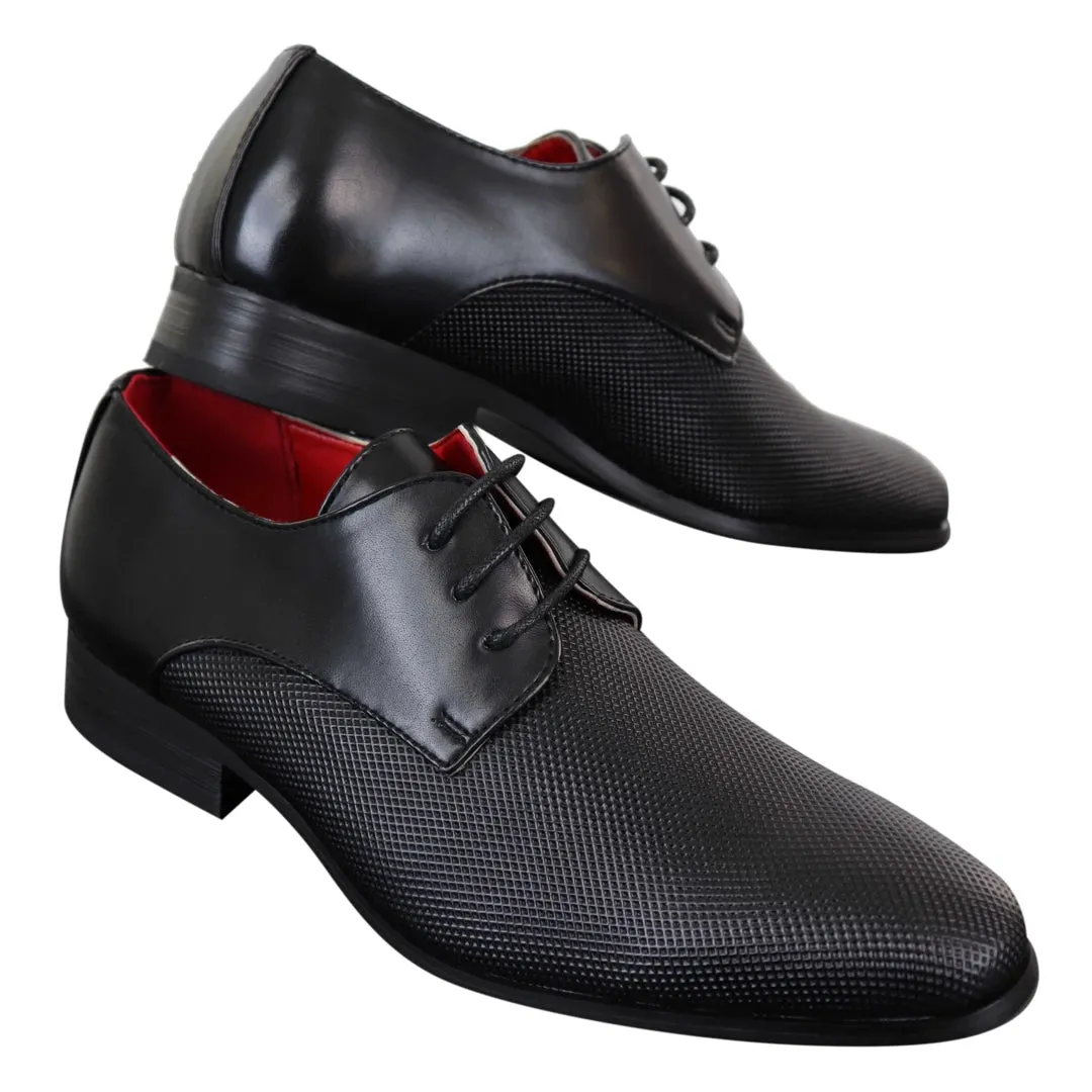 Zapatos casuales y elegantes de cuero con cordones clásicos para hombre en color Negro ideal para Oficina Boda y Fiesta de baile