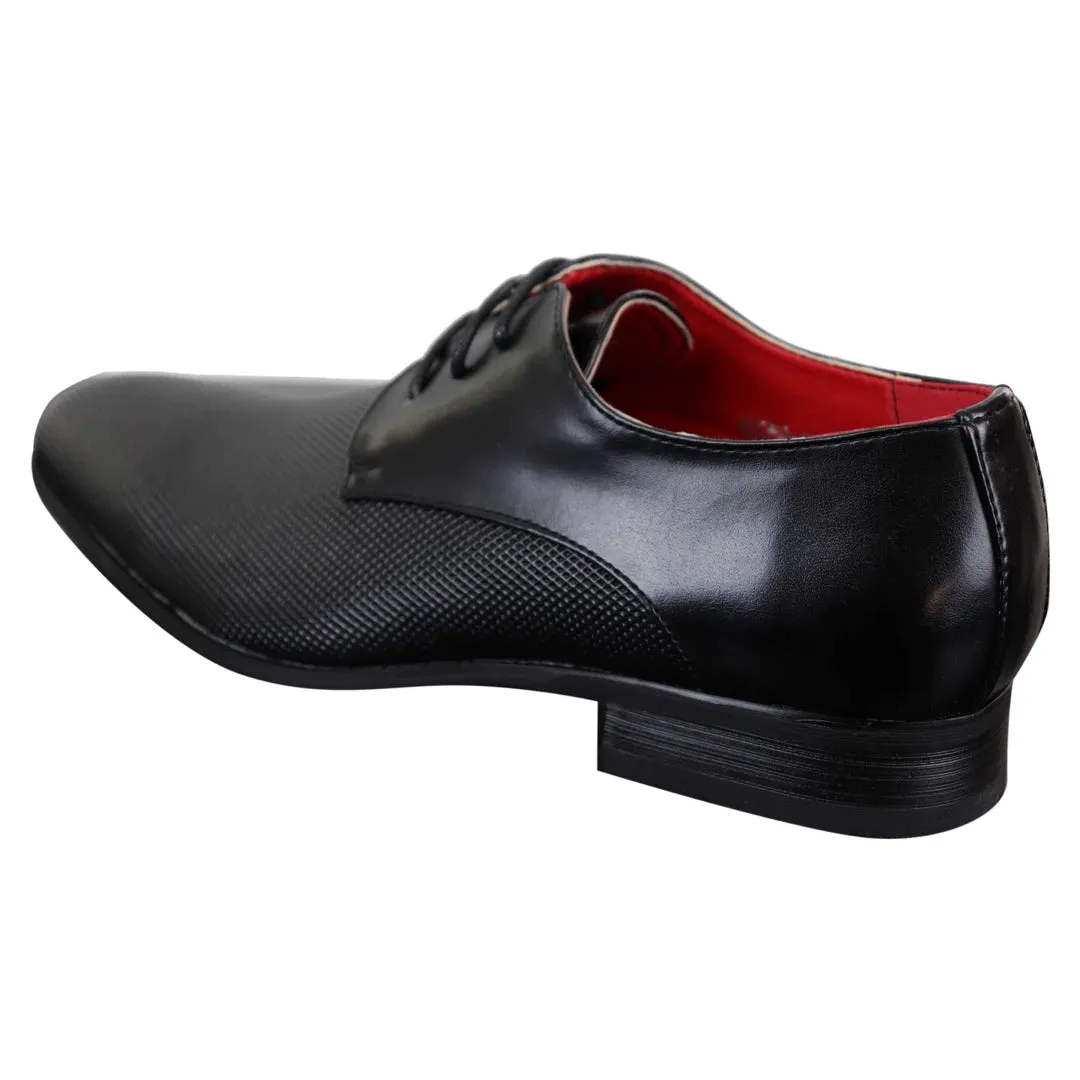 Zapatos casuales y elegantes de cuero con cordones clásicos para hombre en color Negro ideal para Oficina Boda y Fiesta de baile