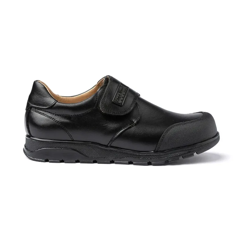 Zapatos Colegiales Niño Piel Puntera Reforzada Velcro 453 Negro, de Angelitos