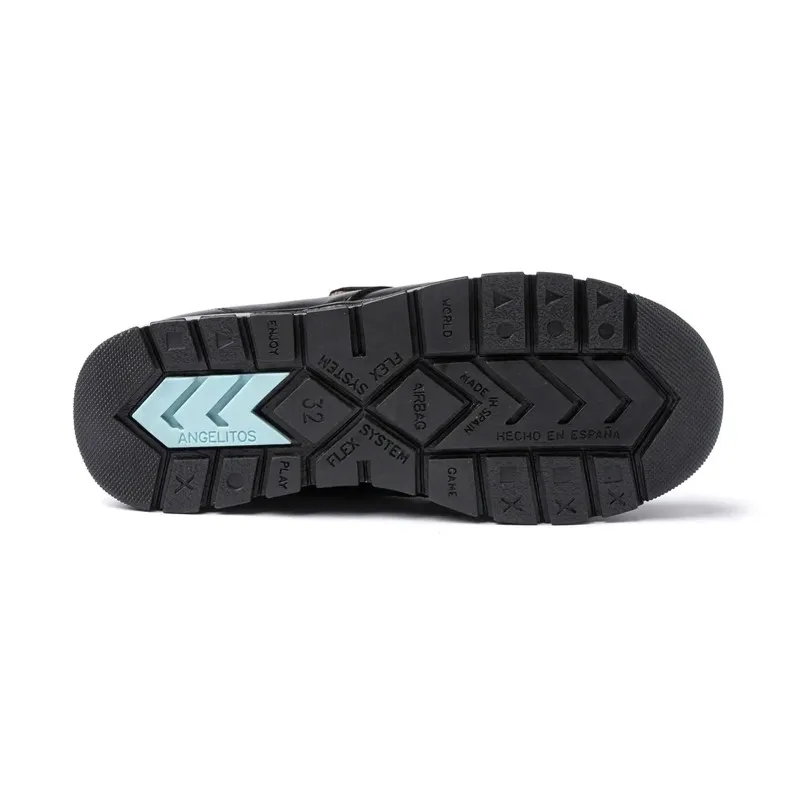 Zapatos Colegiales Niño Piel Puntera Reforzada Velcro 453 Negro, de Angelitos