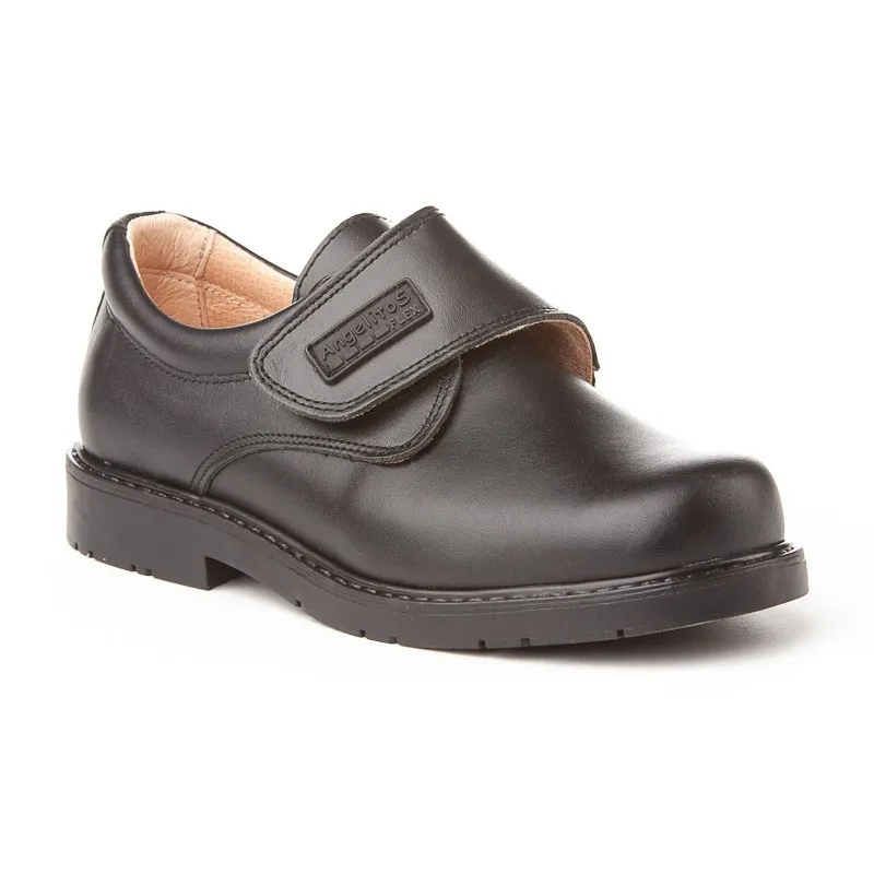 Zapatos Colegiales Niño Piel Velcro 435 Negro, de Angelitos