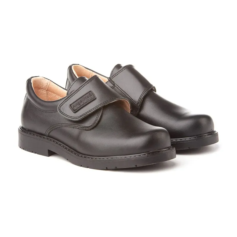 Zapatos Colegiales Niño Piel Velcro 435 Negro, de Angelitos