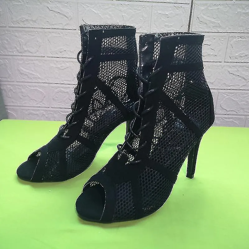 Zapatos de baile High Top para mujer Botas de salón negras Salsa Tango Zapatos Chica Fashion Party Mesh Cutout High Heel Sandali