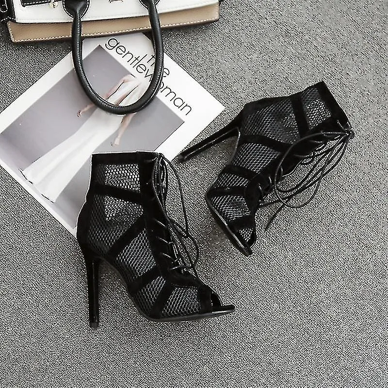 Zapatos de baile High Top para mujer Botas de salón negras Salsa Tango Zapatos Chica Fashion Party Mesh Cutout High Heel Sandali