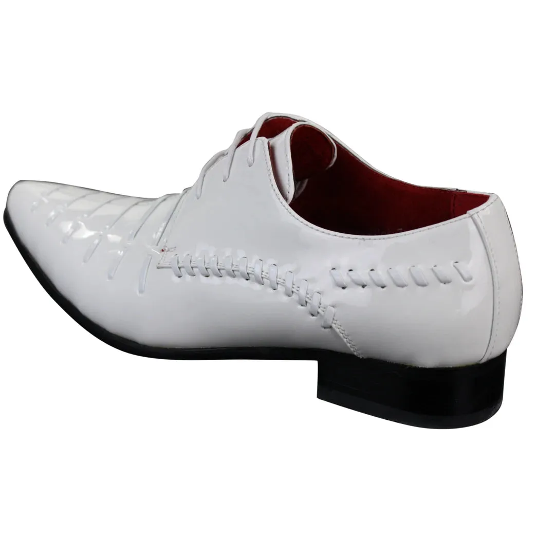 Zapatos de charol brillante de cuero con cordones en color blancos de diseño italiano para hombre