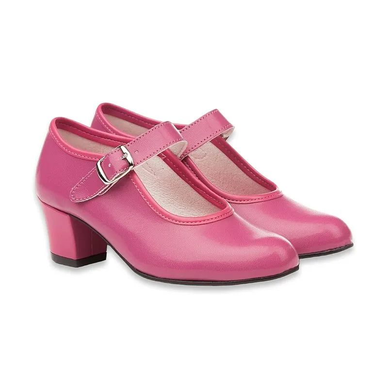 Zapatos De Flamenca Niña/Mujer Tipo Salón Con Pulsera Y Hebilla 302 Fuxia, de Angelitos