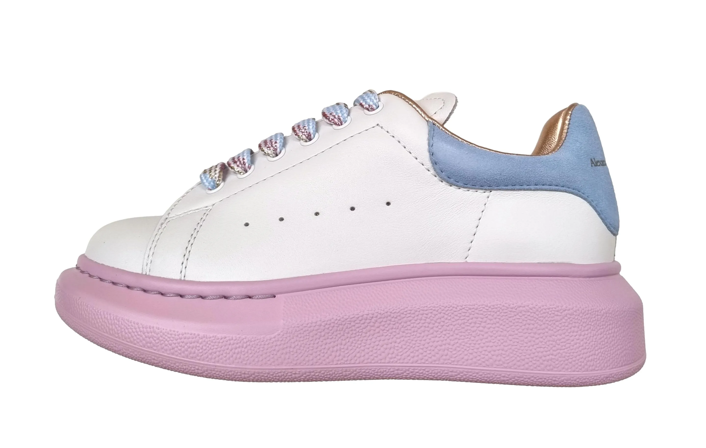 Zapatos de niña de piel Alexander McQueen 587691 WIAHD9554 blanco rosa azul clar