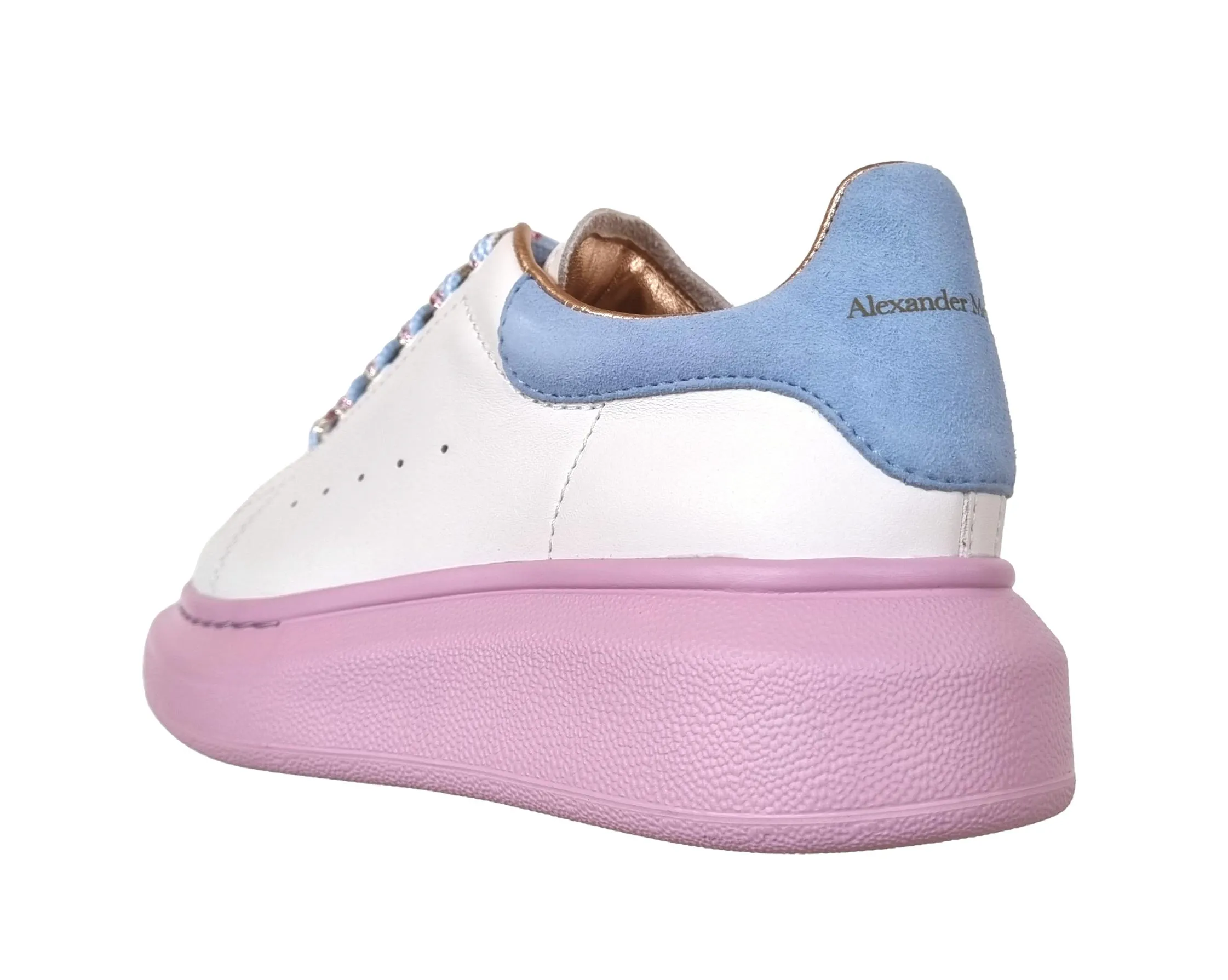 Zapatos de niña de piel Alexander McQueen 587691 WIAHD9554 blanco rosa azul clar
