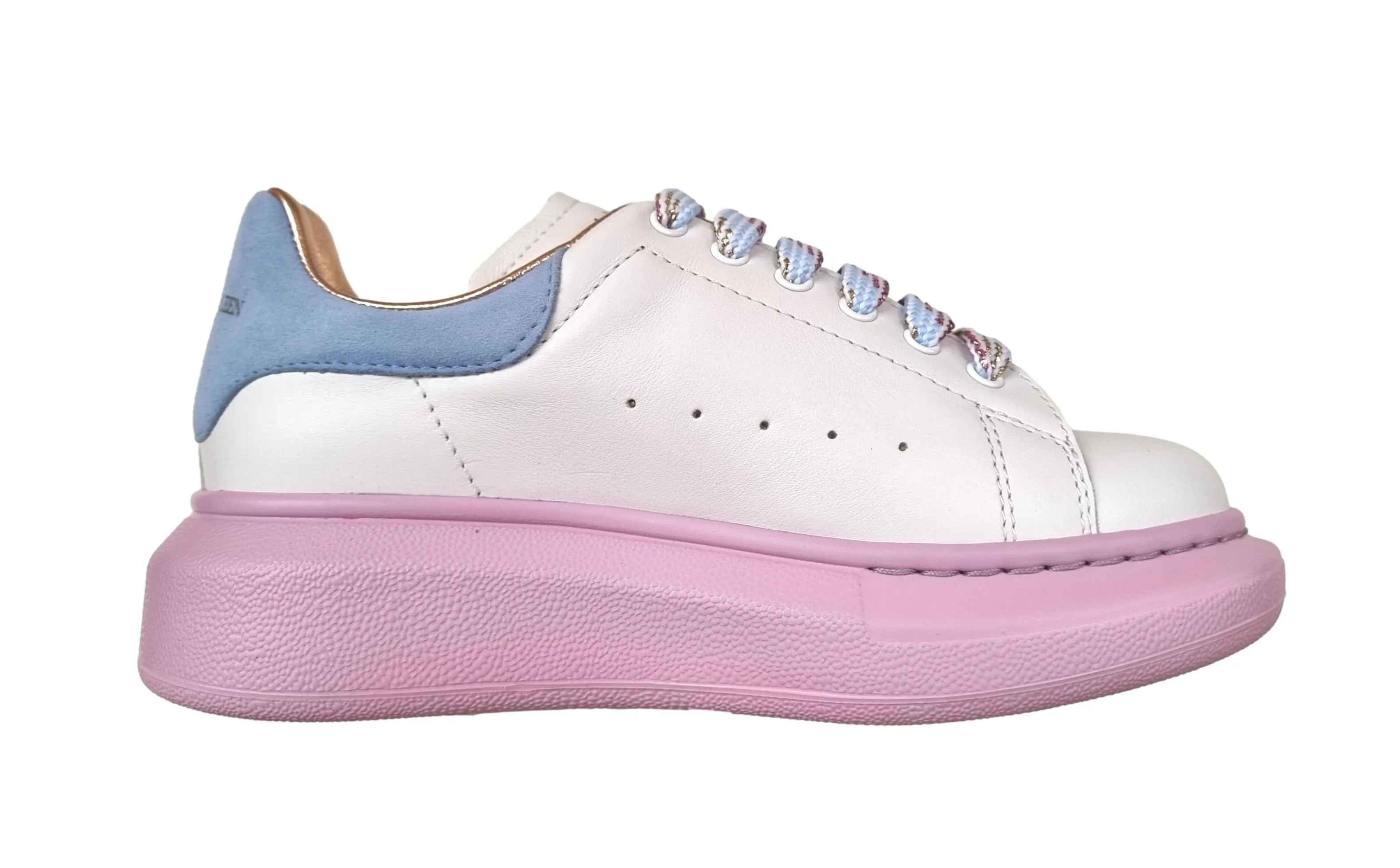 Zapatos de niña de piel Alexander McQueen 587691 WIAHD9554 blanco rosa azul clar