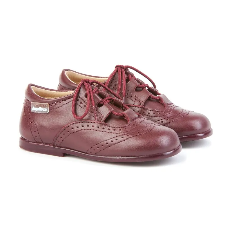 Zapatos Inglesitos Colegiales Infantil Niño Niña Piel Cordones 505 Burdeos, de Angelitos