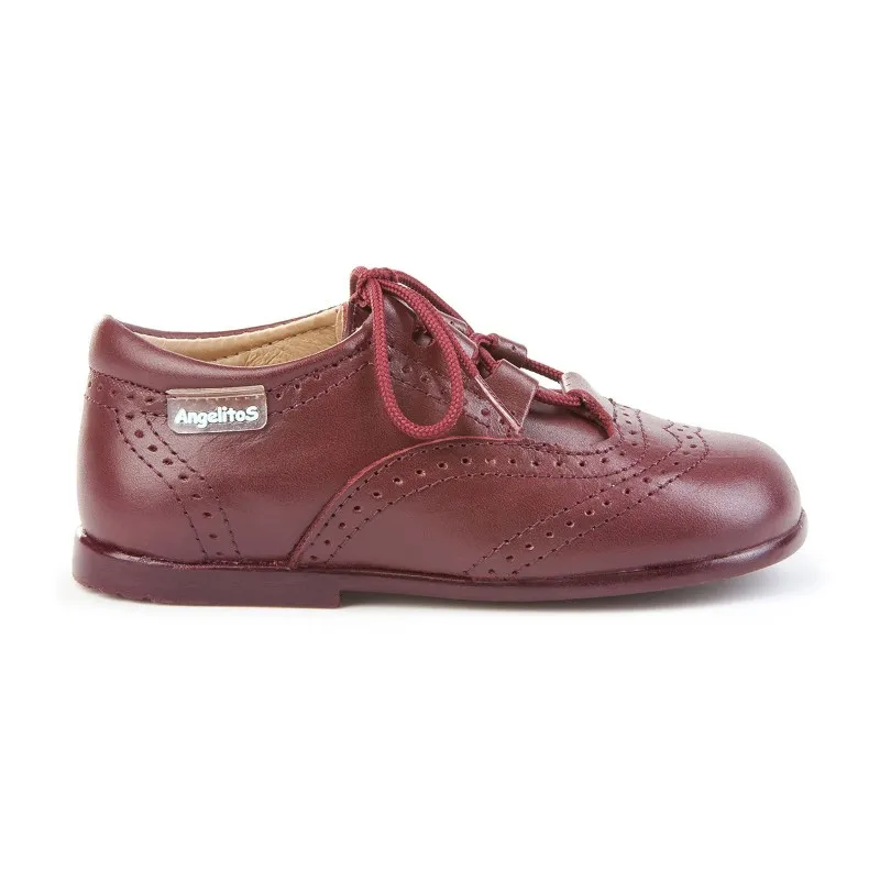 Zapatos Inglesitos Colegiales Infantil Niño Niña Piel Cordones 505 Burdeos, de Angelitos