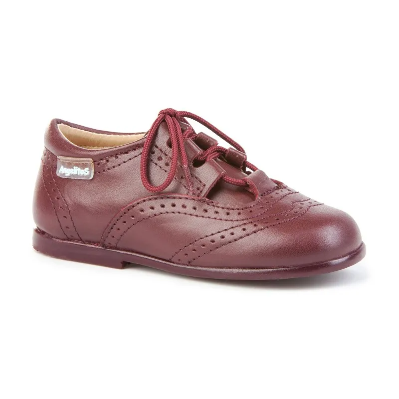 Zapatos Inglesitos Colegiales Infantil Niño Niña Piel Cordones 505 Burdeos, de Angelitos