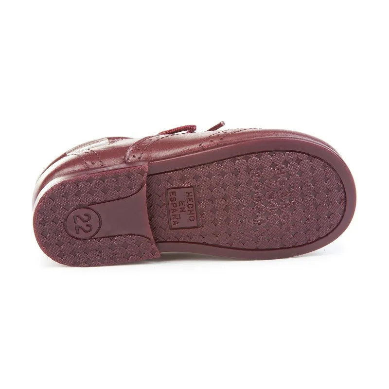 Zapatos Inglesitos Colegiales Infantil Niño Niña Piel Cordones 505 Burdeos, de Angelitos