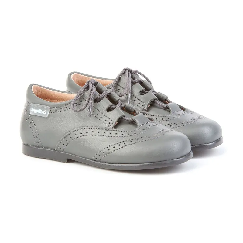 Zapatos Inglesitos Colegiales Infantil Niño Niña Piel Cordones 505 Gris, de Angelitos