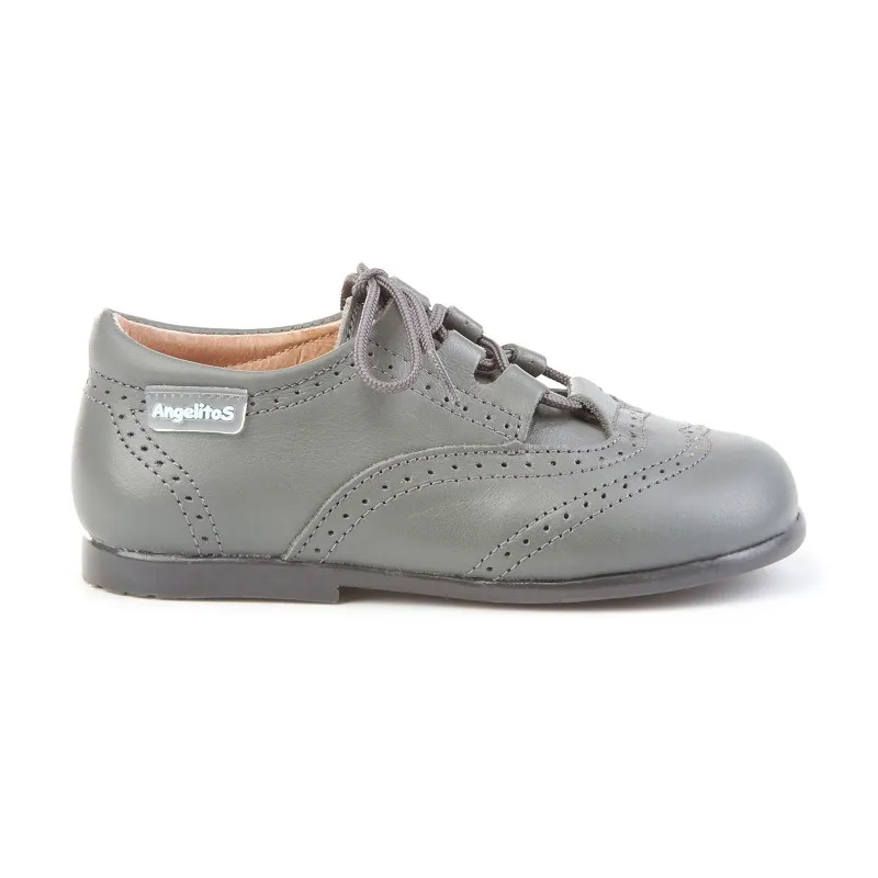Zapatos Inglesitos Colegiales Infantil Niño Niña Piel Cordones 505 Gris, de Angelitos
