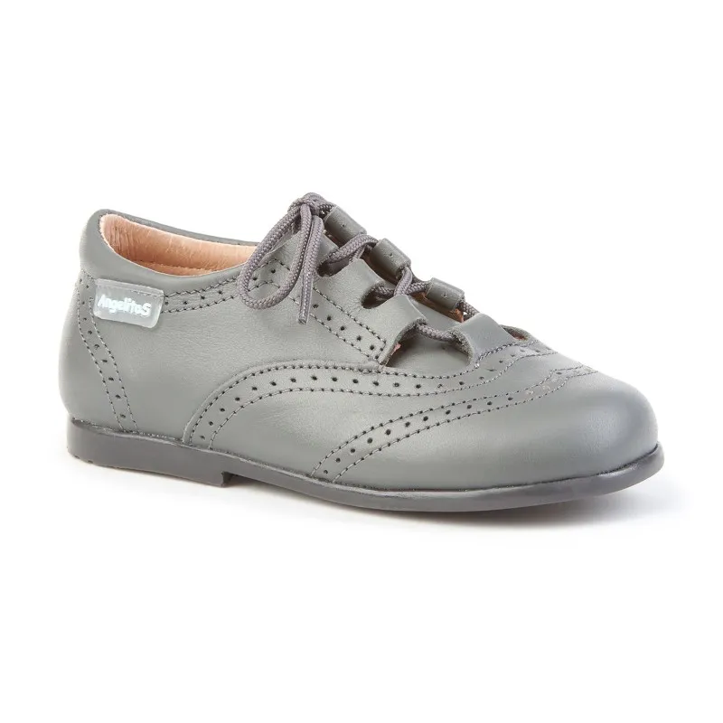 Zapatos Inglesitos Colegiales Infantil Niño Niña Piel Cordones 505 Gris, de Angelitos