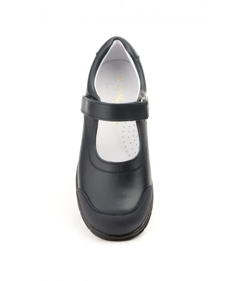 Zapatos Merceditas Colegial Niña Piel Marino Tipo Velcro