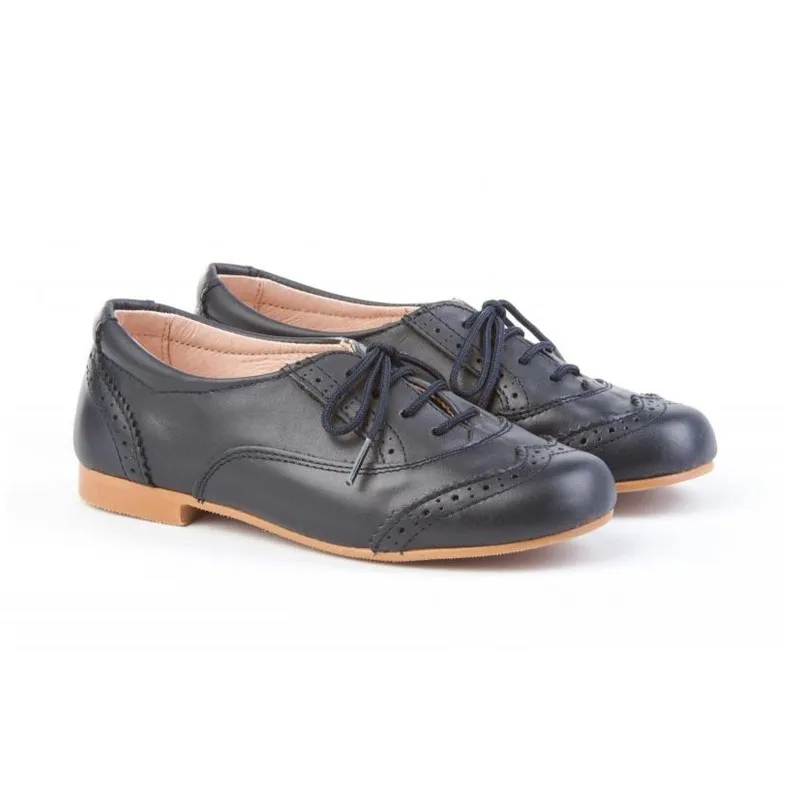 Zapatos Oxford Colegiales Infantil Niño Piel Cordones 1394 Marino, de Angelitos