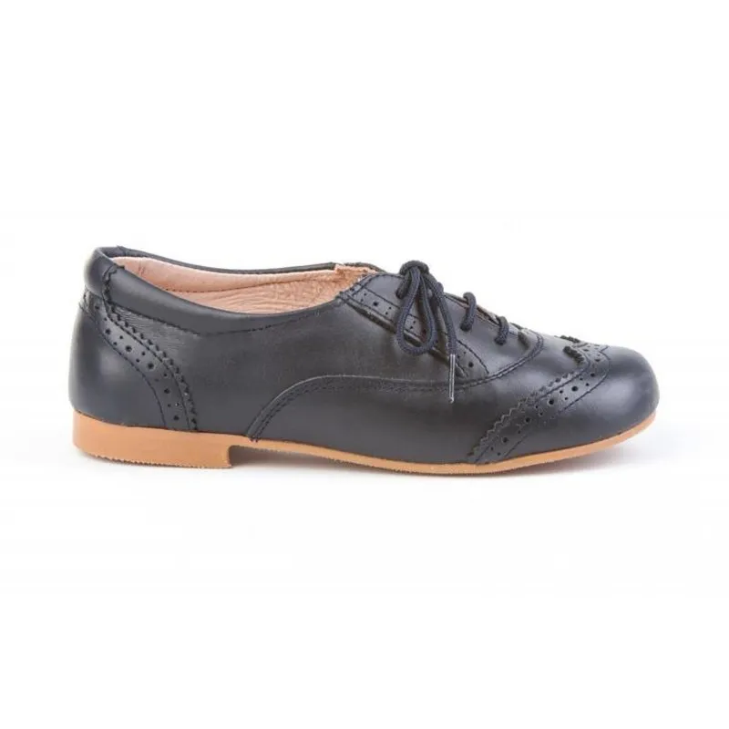 Zapatos Oxford Colegiales Infantil Niño Piel Cordones 1394 Marino, de Angelitos
