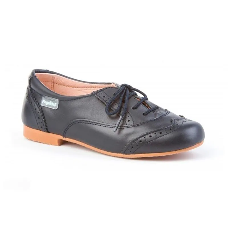 Zapatos Oxford Colegiales Infantil Niño Piel Cordones 1394 Marino, de Angelitos