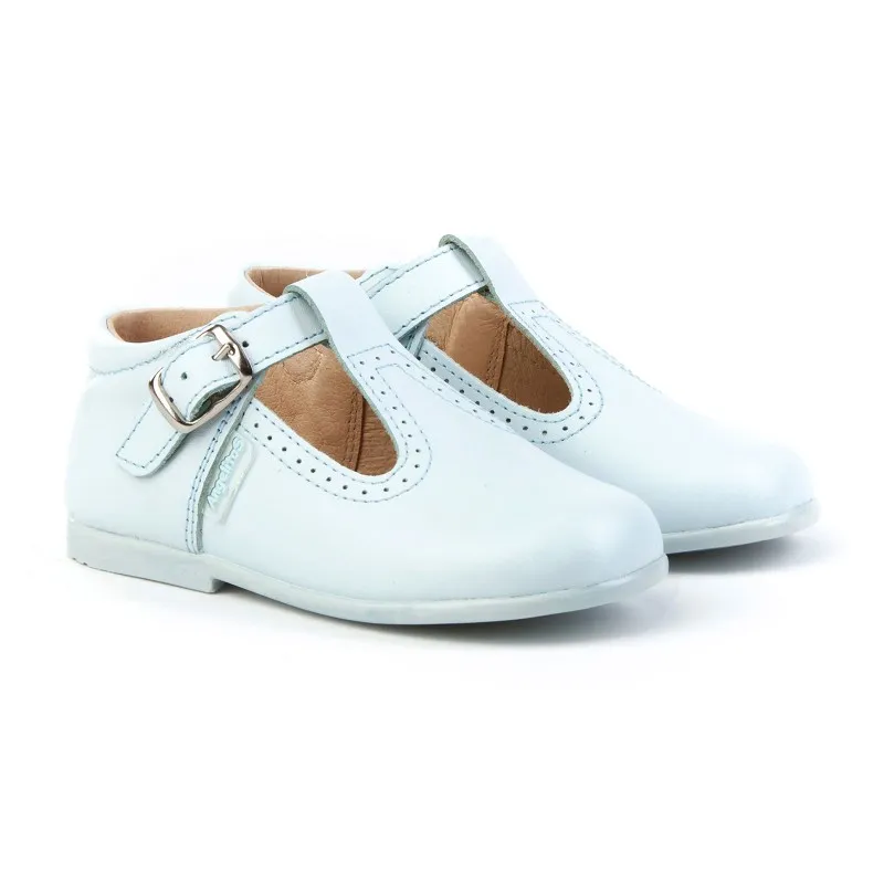 Zapatos Pepitos Colegiales Infantil Niño Niña Piel Hebilla 503 Celeste, de Angelitos