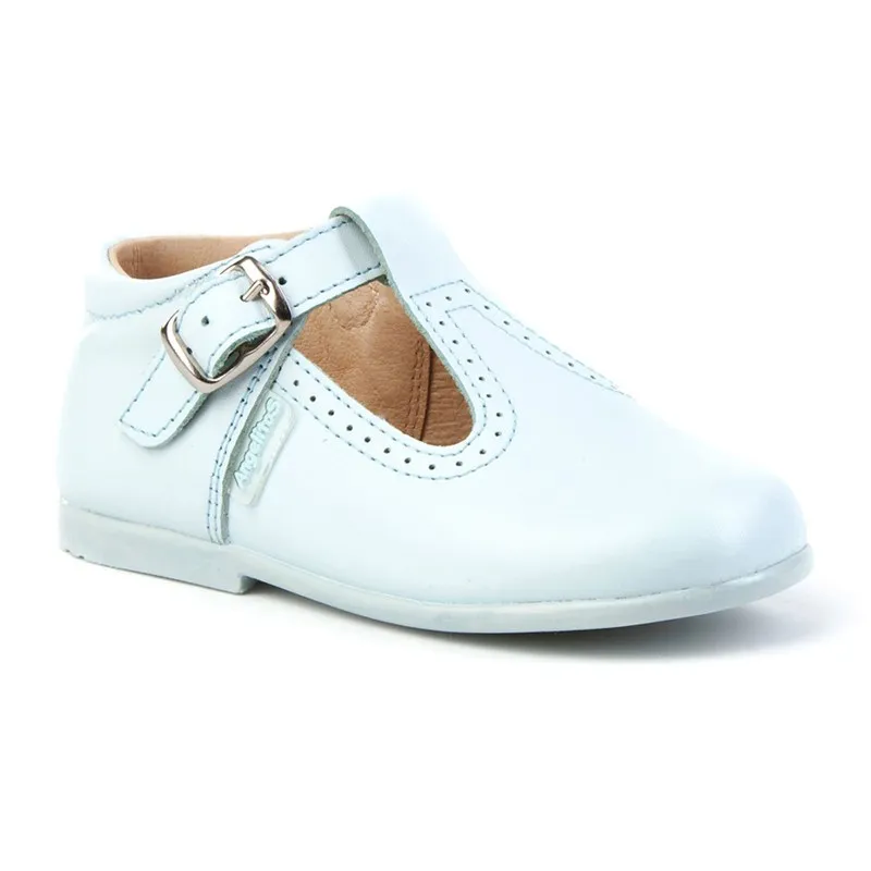 Zapatos Pepitos Colegiales Infantil Niño Niña Piel Hebilla 503 Celeste, de Angelitos