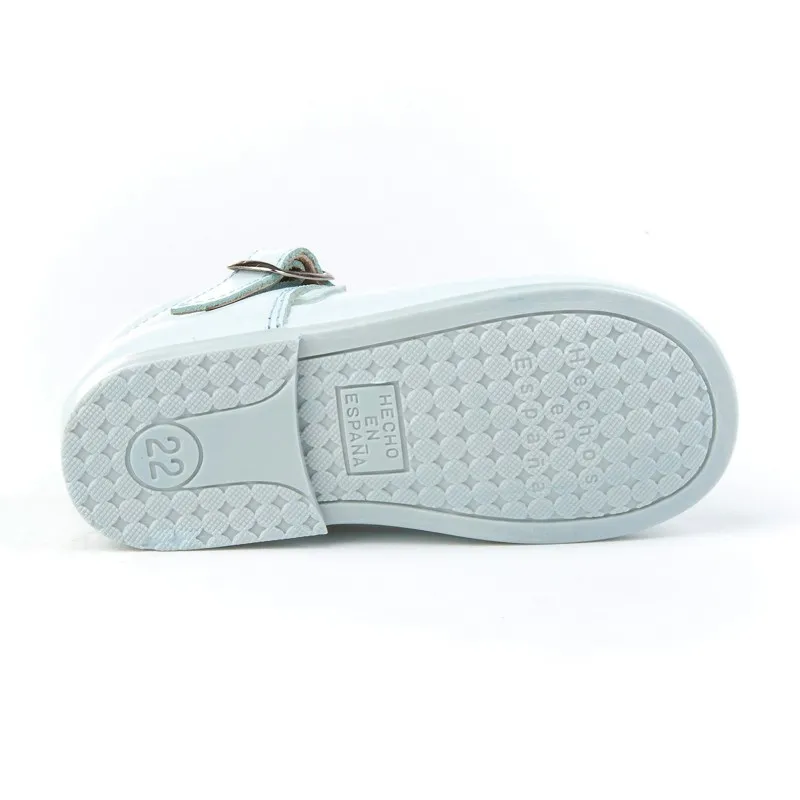 Zapatos Pepitos Colegiales Infantil Niño Niña Piel Hebilla 503 Celeste, de Angelitos