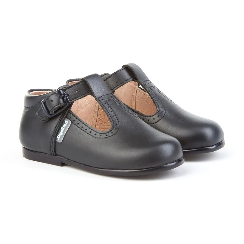 Zapatos Pepitos Colegiales Infantil Niño Niña Piel Hebilla 503 Marino, de Angelitos