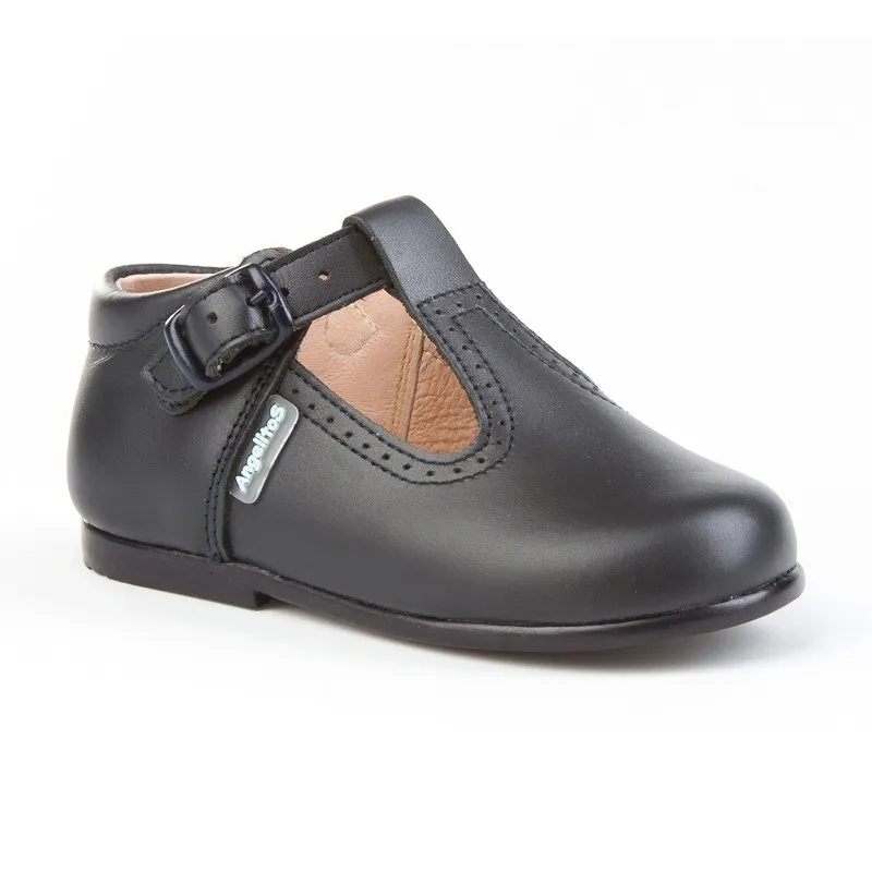 Zapatos Pepitos Colegiales Infantil Niño Niña Piel Hebilla 503 Marino, de Angelitos